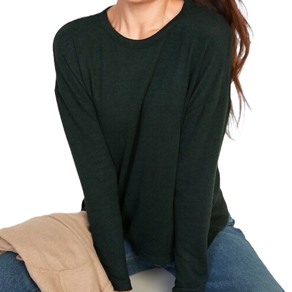 Old Navy Tops - Old Navy | Dark Green Oversized Cozy-Knit Long Sleeve T-Shirt Top